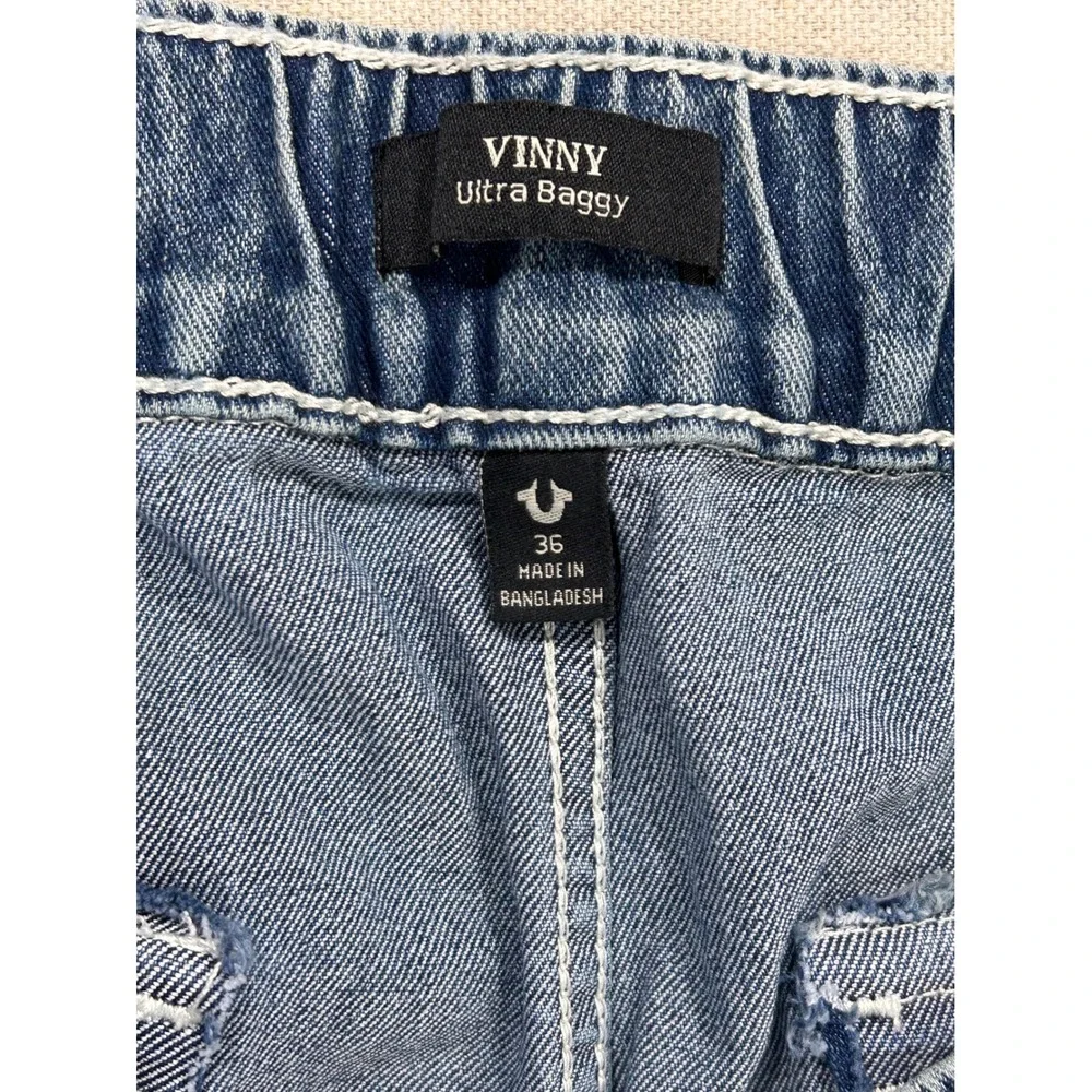 True Religion Mens 36 Vinny Ultra Baggy Carpenter Pants Blue Denim Double Knees